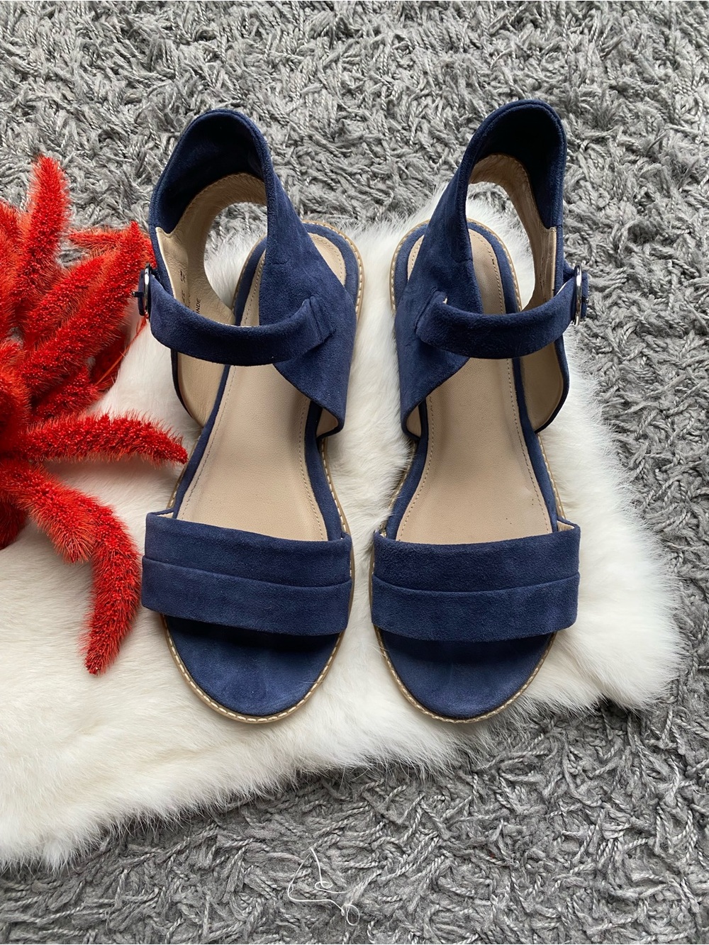 HUSH PUPPIES Navy Blue Suede Leather Ankle Strap Sandals